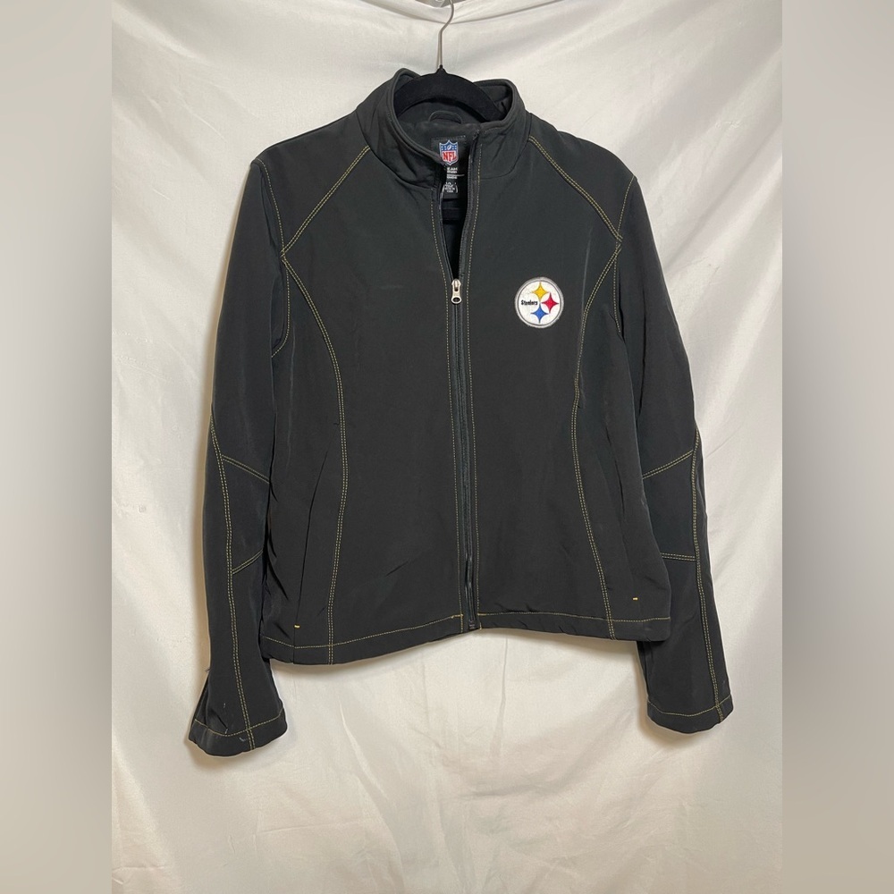 Pittsburgh Steelers Womens Jacket Large Black NFL Zip Up Athletic
